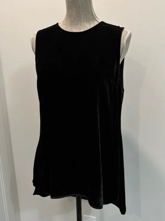 Theory Black Velvet Silk Blend Sleeveless Shell Top High Low Large - Picture 4 of 14